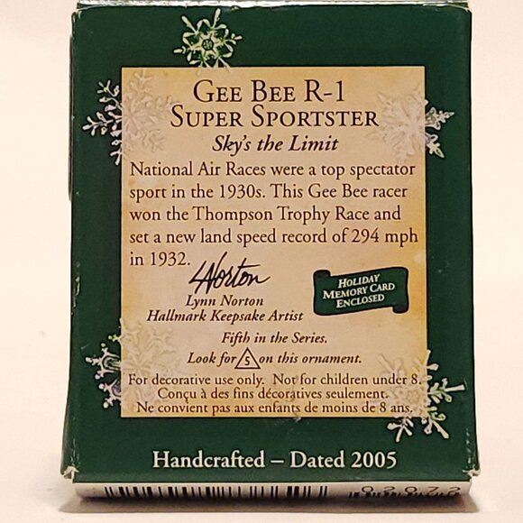 RETRO HALLMARK Keepsake Gee Bee R-1 Super Sportster Sky's the Limit MINIATURE - Picture 8 of 11